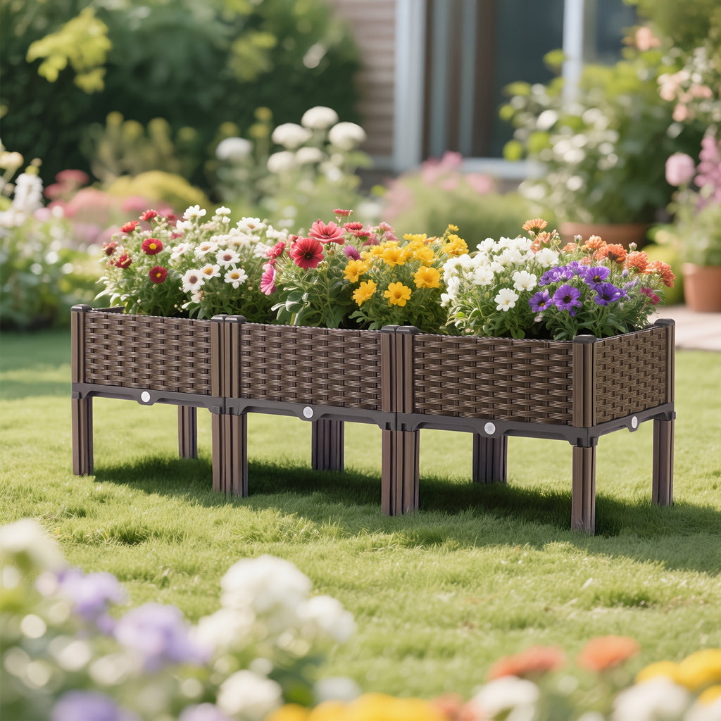 Dual/Triple Compartment Raised Garden Bed Kit, Weather Resistant Durable Plastic Rectangular Planter Box, Easy to Assemble Elevated Planting Container for Yard Garden Patio Outdoor Use