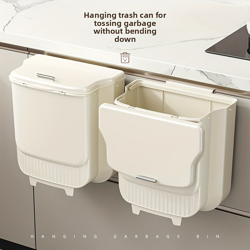 Collapsible Wall Mounted Trash Can with Lid, Hanging Kitchen Cabinet Door Trash Bin, Household Toilet Storage Waste Basket