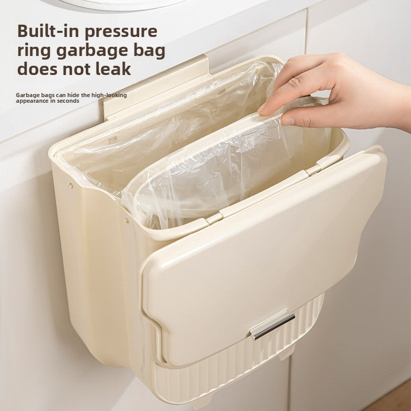 Collapsible Wall Mounted Trash Can with Lid, Hanging Kitchen Cabinet Door Trash Bin, Household Toilet Storage Waste Basket