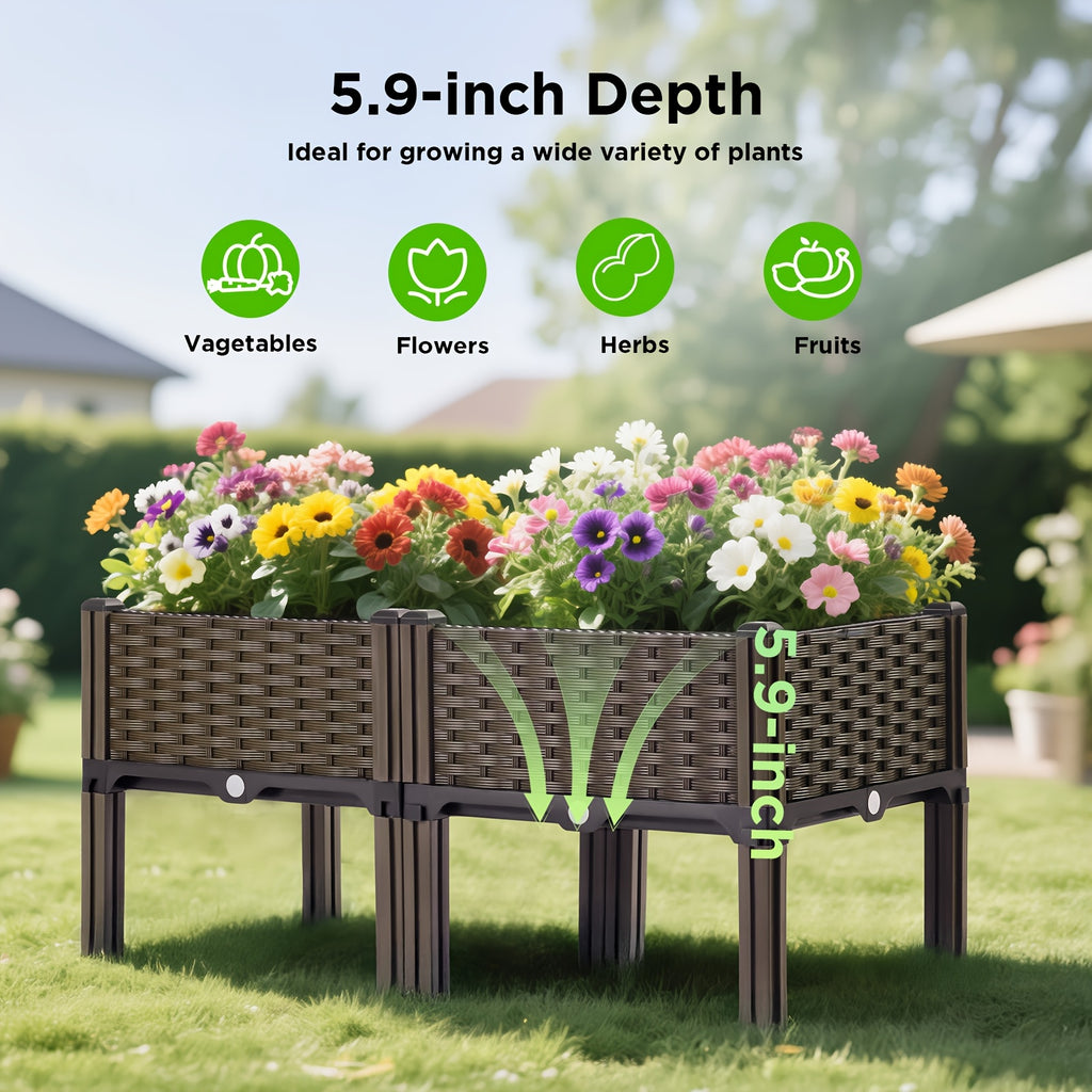 Dual/Triple Compartment Raised Garden Bed Kit, Weather Resistant Durable Plastic Rectangular Planter Box, Easy to Assemble Elevated Planting Container for Yard Garden Patio Outdoor Use
