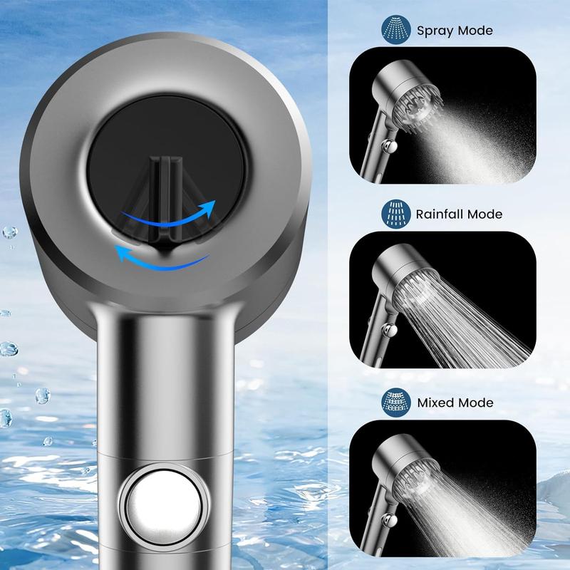 9Pcs High Pressure Turbo Handheld Shower Head, Multiple Spray Modes with 5 Filters, Hard Water Purifying Power Wash Showerhead, On/Off Switch for Pet Bath & Standing Shower, White
