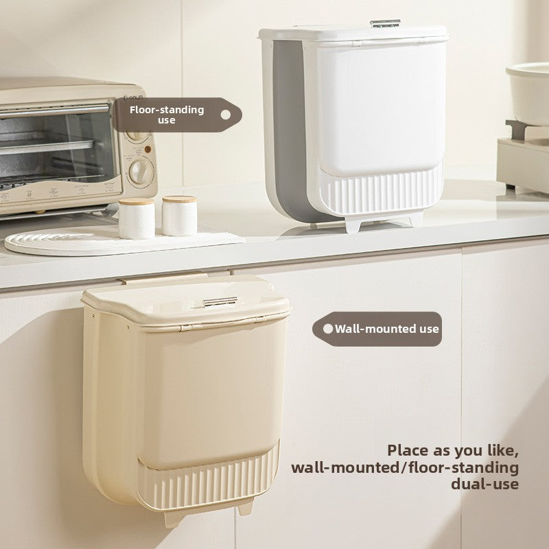 Collapsible Wall Mounted Trash Can with Lid, Hanging Kitchen Cabinet Door Trash Bin, Household Toilet Storage Waste Basket