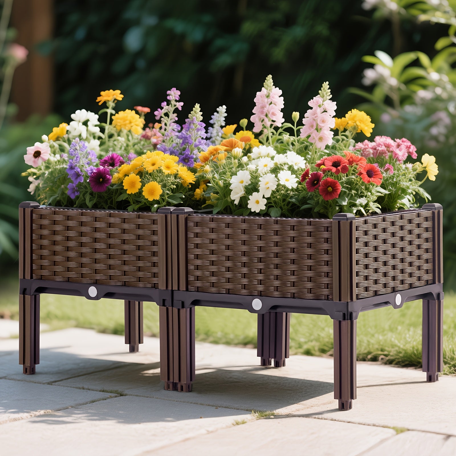 Dual/Triple Compartment Raised Garden Bed Kit, Weather Resistant Durable Plastic Rectangular Planter Box, Easy to Assemble Elevated Planting Container for Yard Garden Patio Outdoor Use