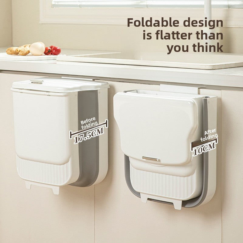 Collapsible Wall Mounted Trash Can with Lid, Hanging Kitchen Cabinet Door Trash Bin, Household Toilet Storage Waste Basket