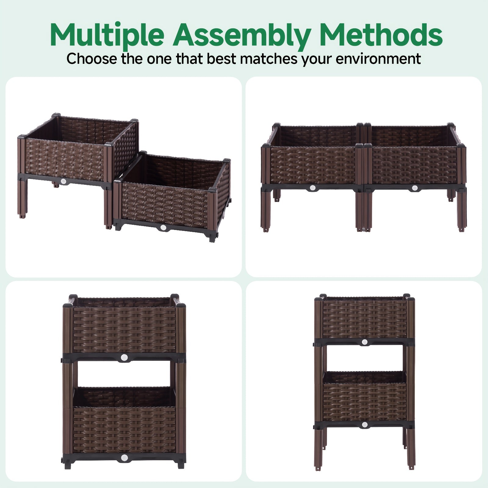 Dual/Triple Compartment Raised Garden Bed Kit, Weather Resistant Durable Plastic Rectangular Planter Box, Easy to Assemble Elevated Planting Container for Yard Garden Patio Outdoor Use
