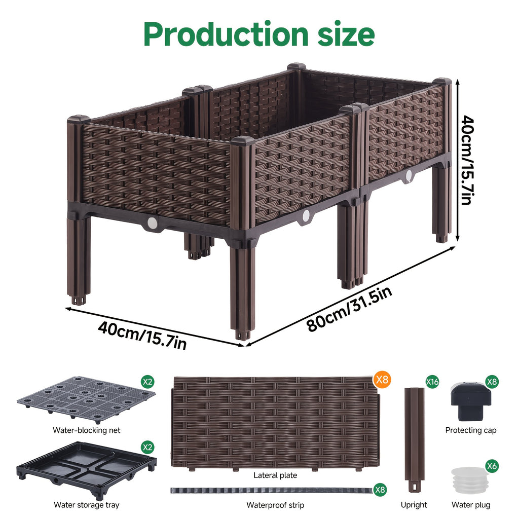 Dual/Triple Compartment Raised Garden Bed Kit, Weather Resistant Durable Plastic Rectangular Planter Box, Easy to Assemble Elevated Planting Container for Yard Garden Patio Outdoor Use