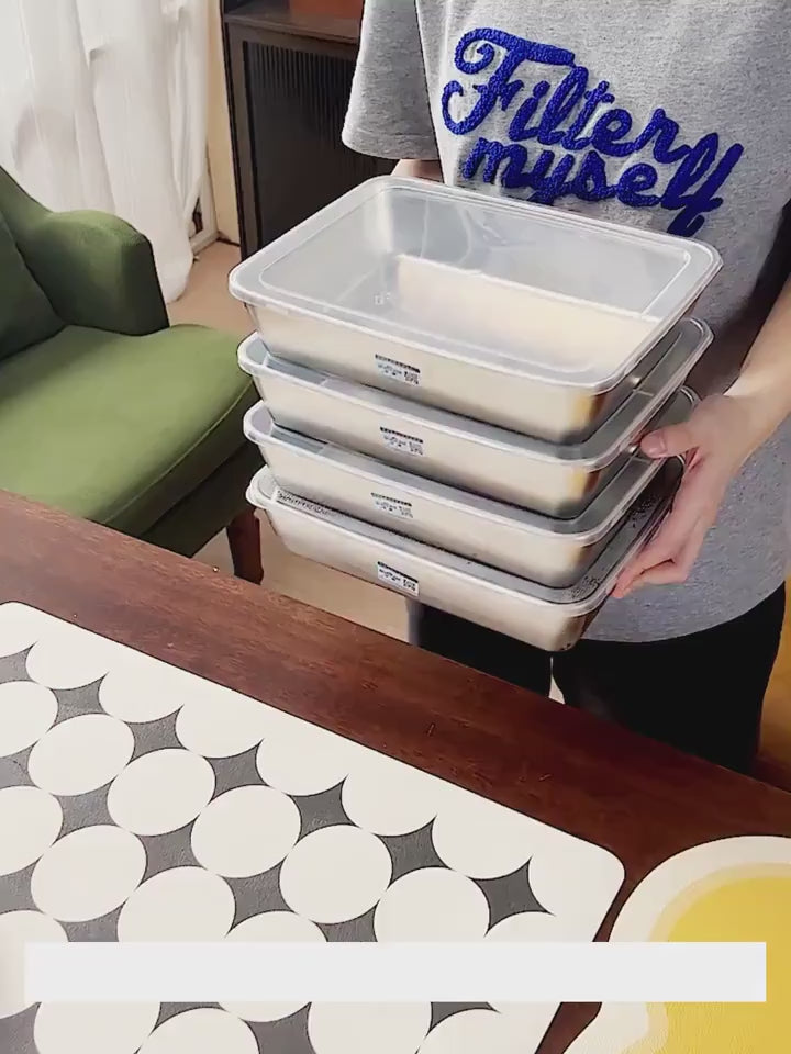 Buy 3 Get 2 Free for a total of 5 stainless steel food storage containers. These durable baking trays come with free matching lids, fully reusable and perfect for picnics, meal prep, and refrigerator organization.